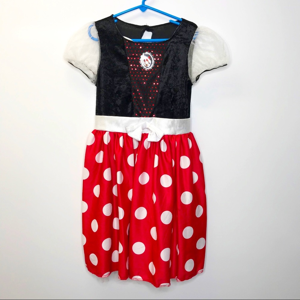 Disney Minnie Mouse dress red black white polka dot short mesh sleeves small